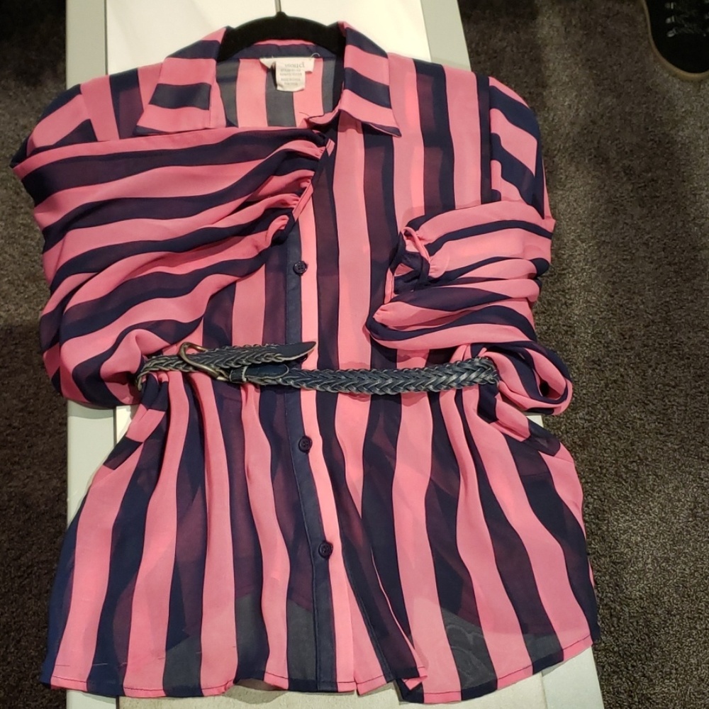 ⚡4-for-$20 Sale! Pink/Navy Sans Souci Sheer Top